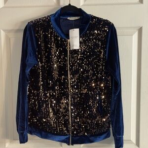 Navy Sequin Bomber Jacket